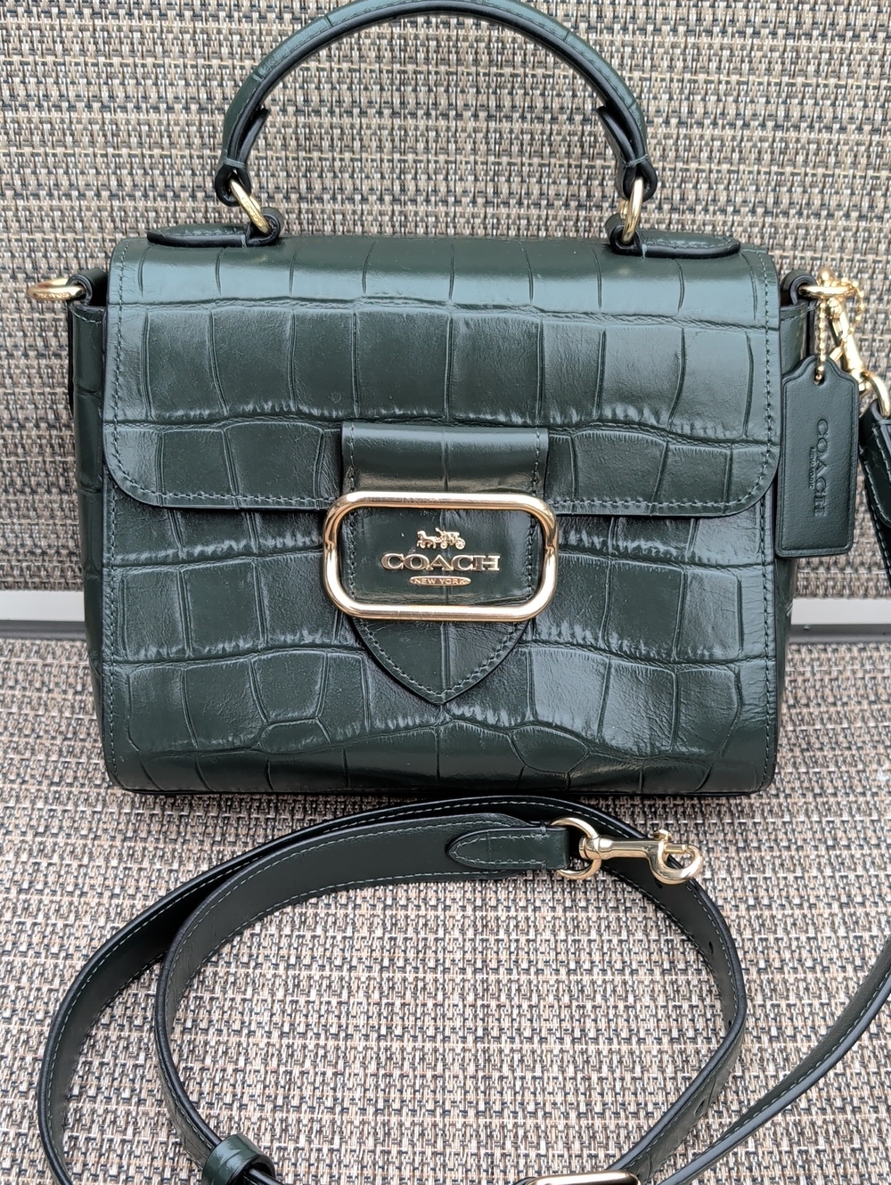 COACH Morgan Croc Embossed Top-Handle Satchel With Crossbody Strap (CN747) EUC